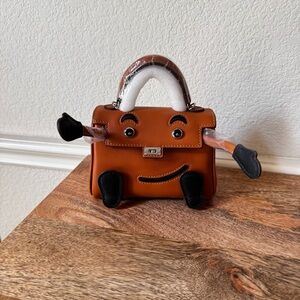 LEATHER INSIDE & OUT | Brown Tan Mini Belted Doll Smiley Bag Poseable Arm B9
